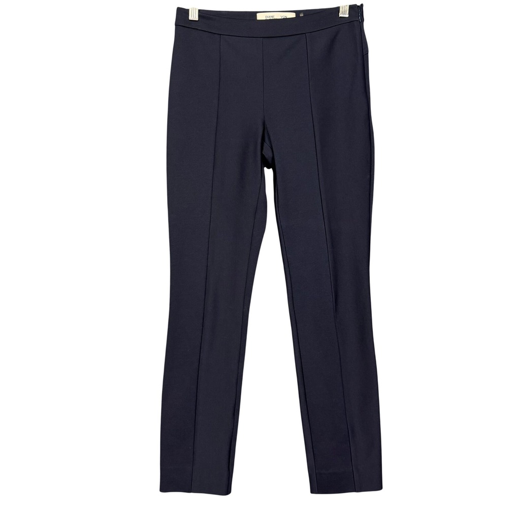 Diane Von Furstenberg Trousers Womens 2 Navy Blue Seamed Slim Leg Stretch Pants
